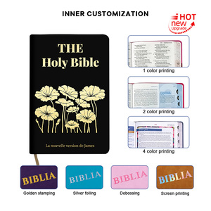 <span class=keywords><strong>Bible</strong></span> personnalisée bilingue français-<span class=keywords><strong>anglais</strong></span>, design Lotus personnalisé, logo estampé à chaud, couverture noire, <span class=keywords><strong>Bible</strong></span> NJV en cuir PU - Product Image 5