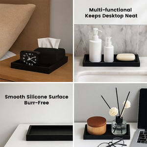 Plateau de rangement de salle de bain multifonctionnel en silicone carré, amovible et sans installation, avec support de table de style bureau - Product Image 5