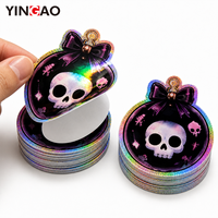 Autocollant de Noël personnalisé effrayant, autocollant cadeau holographique, autocollant en vinyle arc-en-ciel imperméable, autocollants découpés à la forme de crâne fantôme mignon et effrayant Kawaii
