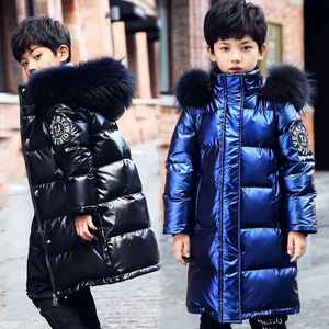 Vêtements d'hiver pour enfants OEM, manteau long pour garçons, vêtements pour filles, col en fausse fourrure, combinaison de neige bleue, parka pour adolescents - Product Image 3