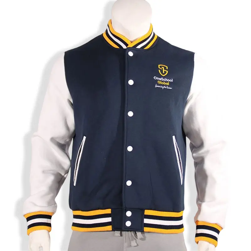 2023 University School Custom Logo Leather Sleeves Embroidery College Baseball Men's Jacket Letterman Varsity Jacket