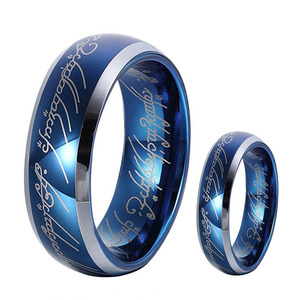 Anello Classico in Tungsteno Placcato Blu con Incisione per Uomo, Stile Dominante Ispirato al Signore degli Anelli, Unisex per Matrimonio e Anniversario - Product Image 5
