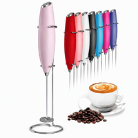 Mousseur à lait électrique portatif coloré avec support, fouet à latte, batteur à œufs de cuisine, mini mousseur à café matcha à piles