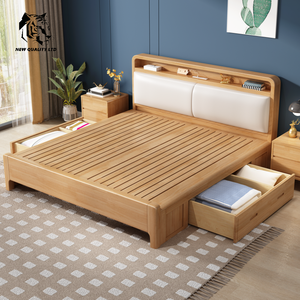 Cama de madera tamaño matrimonial, estilo rústico, lista para enviar, nueva moda, muebles de dormitorio, precio de fábrica al por mayor en China, personalizable, en stock. - Product Image 5