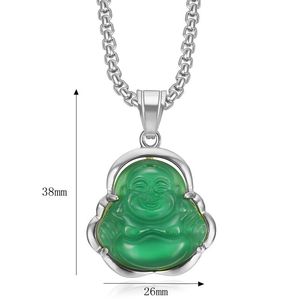 Collar con Colgante de Buda Maitreya, Acero Inoxidable, Engaste de Bisel, Piedra Ojo de Gato, Unisex, Uso Diario - Product Image 5