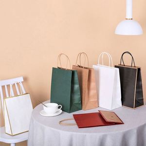 ถุงกระดาษคราฟท์สีน้ำตาลรีไซเคิลพร้อมหูหิ้ว สำหรับร้านอาหาร คาเฟ่ พิมพ์โลโก้ตามสั่ง บรรจุภัณฑ์อาหารแบบนำกลับบ้าน ซื้อของชำ ซื้อกลับบ้าน - Product Image 2