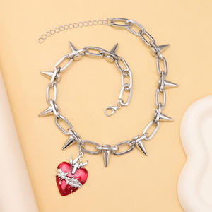 Gothic Studded Necklace Zinc Alloy Spike <b>Chain</b> <b>Cross</b> Heart Pendant Punk Fashion Party Jewelry - Product Image 2