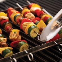 Support à brochettes pliable d'extérieur en acier inoxydable portable, support à brochettes pliable avec 6 brochettes à kebab et boîte pour barbecue, four, fumoir