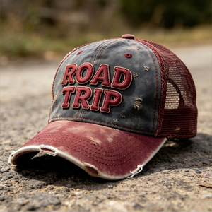 หมวกแก๊ปทรง Trucker ปักลายนูน 3 มิติ สไตล์ Y2K แนว <span class=keywords><strong>Neo</strong></span>-Vintage ลุคทำสีซีดแบบ Stone Washed พร้อมโลโก้สั่งทำ สีแดงเบอร์กันดี ผ้าตาข่ายพรีเมียม - Product Image 1
