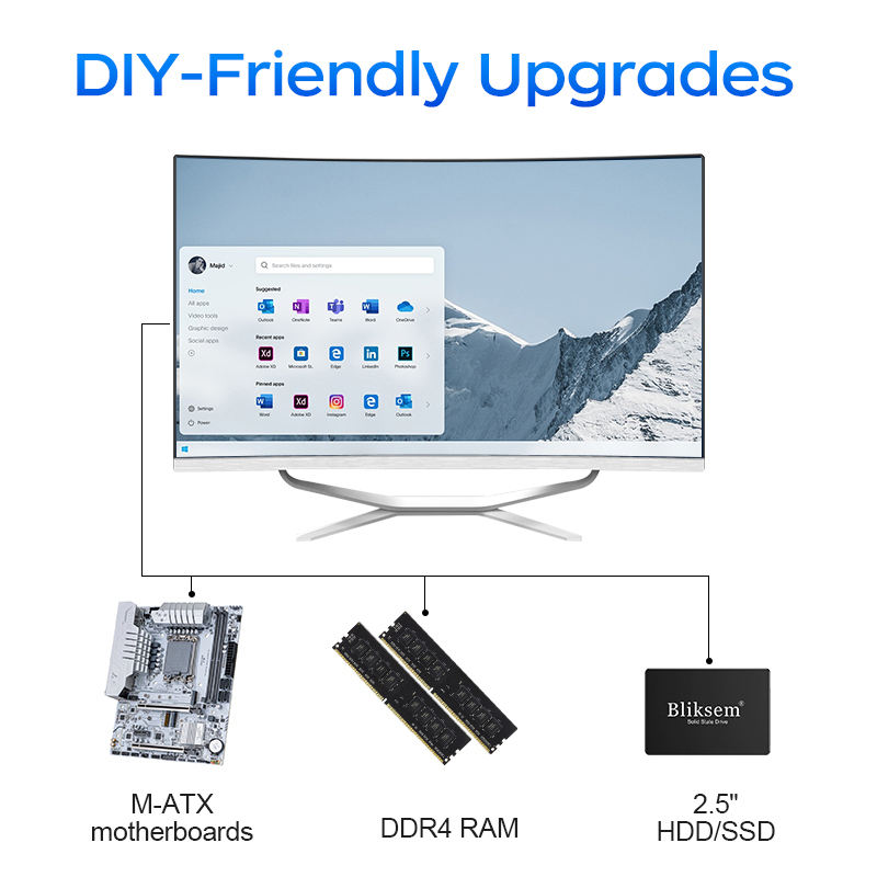 AIO Computer All in One PC Lcd All in One Led Panel Curved Screen I3 I5 ...