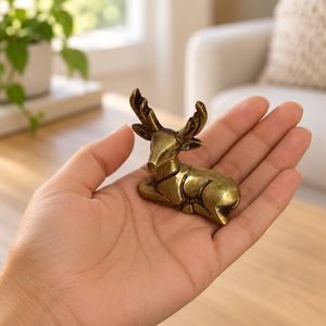 SHUBHAM Juego de 2 Figuras de Ciervo de Latón Macizo, Estatuas de Ciervo Sentado en Color Dorado Antiguo para Decoración de Mesa, Hogar u Oficina - Product Image 4