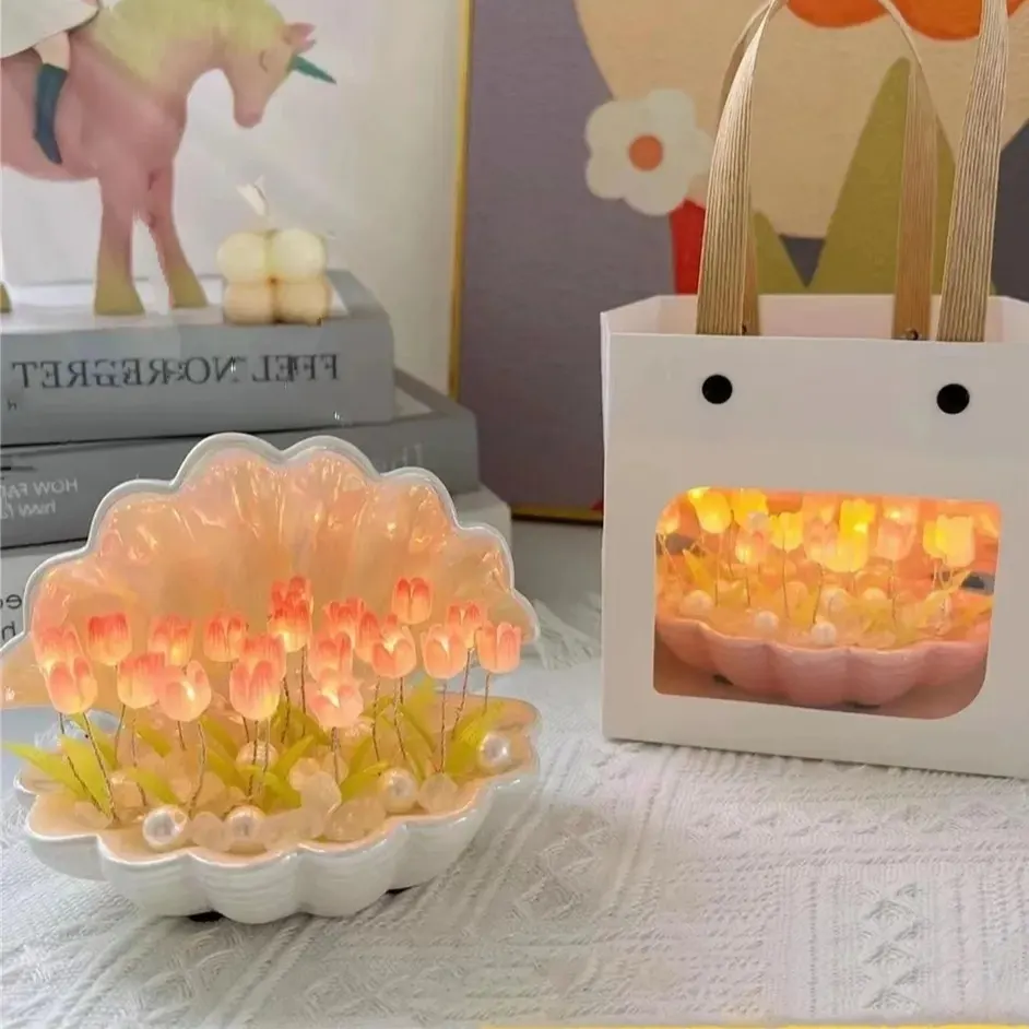 Decorazione popolare accessori Must-have lampade a fiori artificiali conchiglia fai da te tulipani luce notturna