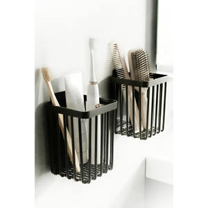 Modern Metal Wall Mounted Adhesive Organizer Rack For Toothbrush And Hairbrush <b>Storage</b> <b>Bathroom</b> <b>Shelf</b> Minimalist Design - Product Image 3