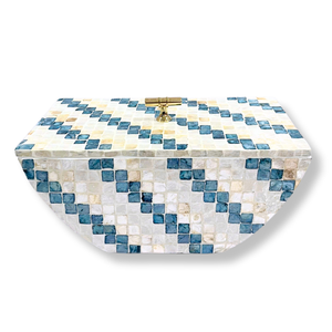 Caja de incrustaciones de Capiz MDF de media luna ecológica hecha a mano mosaico azul patrón cuadrado caja de almacenamiento de madera y bambú a un precio económico - Product Image 2