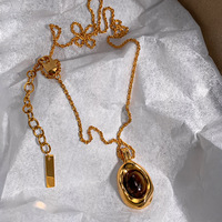 Pendentif Œil de Tigre Artificiel en Cuivre Électroplaqué Or Véritable, Chaîne de Pull Vintage Tendance pour Fête Automne Hiver, Élégant pour Femme