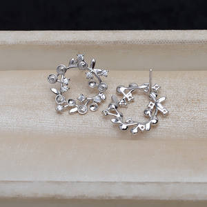 Boucles d'oreilles universelles en argent S925 faites à la main, accessoires de bijoux en jade et perles, support vide 3978 - Product Image 4