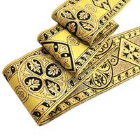 Ruban Jacquard Doré Brillant 7 cm à Motif Ethnique Élégant pour Vêtements et Accessoires de Mode