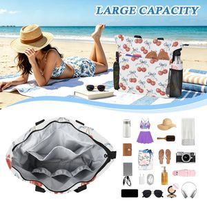 Bolsa de Playa Personalizada con Estampado de Cerezas, Bolsa de Mano Impermeable al por Mayor, Bolsa de Hombro Grande con Cremallera y Bolsa Pequeña a Juego para Mujeres y Niñas - Product Image 5