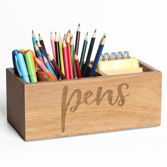 Acacia Wooden Pen Holder for Office Table Organizer Pencil Holder Container Boxes & Bins for Desk Organizer