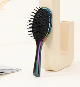 Laser metal gradually color Plastic Hairbrush for Salon air bag Hair Brush wet and dry use