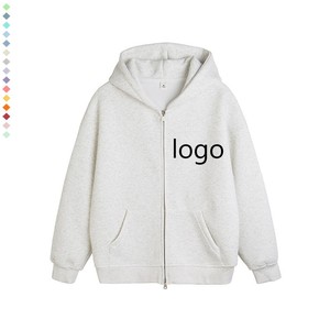 High Custom Factory Logo American Trending Heavyweight Solid Color Hooded Coat Double Zipper <b>Men's</b> Women's Autumn <b>Cardigan</b> - Product Image 1