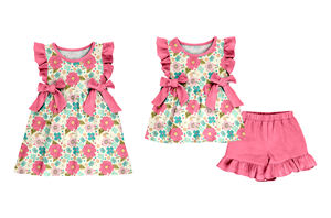Conjuntos de Shorts de Verano para Niños, Personalizados, Casuales, con Estampado Floral, de Algodón y Elastano, Vestido con Volantes para Niñas, Ropa para Hermanas - Product Image 2
