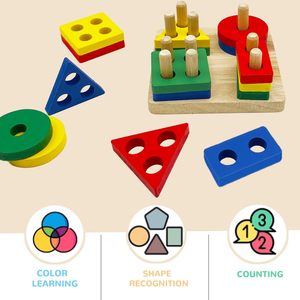 Rompecabezas de formas geométricas de madera <span class=keywords><strong>para</strong></span> niños pequeños, clasificador de formas de colores, juguete educativo sensorial de aprendizaje, unisex - Product Image 4