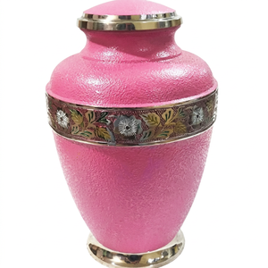 Pink Metal Urn Cremation Keepsake Urn Floral Trim Memorial <b>Ash</b> <b>Casket</b> <b>for</b> Home Remembrance - Indian Home Crafts - Product Image 1