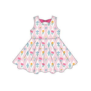 Abito Estivo Personalizzato per Bambine, Senza Maniche, Rosa con Diamanti e Fiori, Vestito a Spirale per Bambine, Abbigliamento per Bambini - Product Image 1