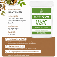 Thé Détox Minceur 14 Jours, Herbal, 3g, 14 Sachets, Perte de Poids Naturelle, Ventre Plat, Brûleur de Graisse, OEM, Marque Privée