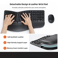 Clavier ergonomique sans fil avec repose-poignets incurvé, batterie rechargeable, étanche, pour ordinateur Windows et Mac OS