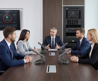 Système de micro de conférence sans fil UHF True Diversity, 1 récepteur + 4 micros de bureau, portée de 100 m, synchronisation IR, kit de réunion quadri-kanal