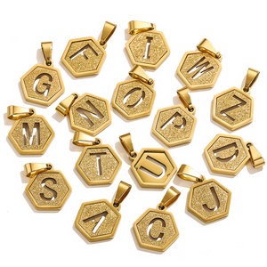 Amuleto con Letras del Alfabeto Hexagonales |   Colgante de Letra Inicial Recortada con Brillo, Chapado en Oro PVD de 18K sobre Acero Inoxidable |   Hipoalergénico, Impermeable - Product Image 2