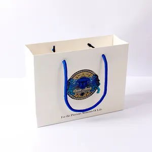 सफेद क्राफ्ट पेपर शॉपिंग वस्त्र कॉस्मेटिक इत्र उपहार बैग लक्जरी संभाल कस्टम लोगो मुद्रित पेपर बैग के लिए कपड़े