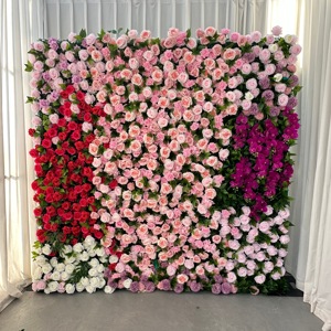 Fondo de pared de flores de lujo artificial 3D 5d de pared de flores rosas para boda, pared de flores enrollable, panel de seda 8x8 para Decoración - Product Image 1