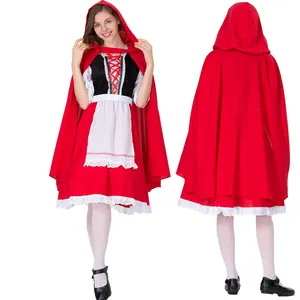 Dames Kleine Rode Riding Hood Halloween Mantel Cosplay Kostuum Make Up Party Jurk Familie Feestkleding