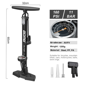 Pompe à air pour vélo BOMO 160 PSI haute pression avec manomètre précis pour VTT, Fat Bike, vélo de route, voiture - Product Image 2
