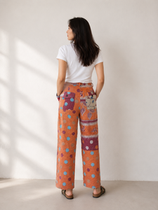 Pantalón Vintage Kantha de 2 Capas con Bolsillos Laterales en Tela Kantha, Corte Holgado, Cintura Media, Cierre Frontal con Botones y Cremallera, Verano - Product Image 2