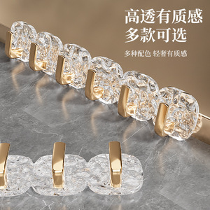 Glacier Pattern Row <b>Hooks</b> 6-Piece Set Transparent Gold <b>Adhesive</b> Bathroom <b>Hooks</b> Easy Installation Contemporary Style - Product Image 1