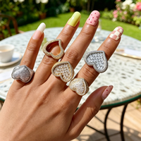 Collection de bagues classiques en forme de cœur en laiton, style Hip Hop, grand amour, serties de pierres, pour femmes, modèles variés, ensemble de bijoux en gros