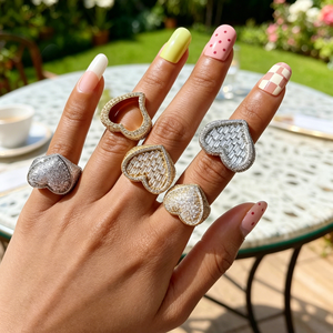 Collezione di Anelli Classici a Cuore in Ottone, Stile Hip Hop, con Grandi Cristalli Iced Out Bling, Anelli da Donna con Design Misti, Set di Gioielli all'Ingrosso - Product Image 2