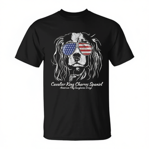 Camiseta patriótica para perros Cavalier King Charles Spaniel con diseño de gafas de sol con bandera estadounidense - Product Image 2