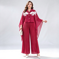 Ensemble plissé chic pour femme, prêt à expédier : Tunique brodée aux épaules et pantalon large – Expédition sous 7 jours – Tenue élégante