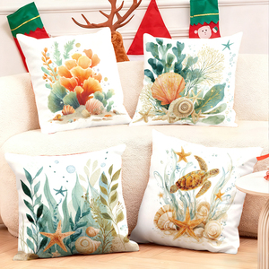Ocean-themed throw pillows with coral sea turtles and starfish designs for cozy home decor - Product Image 1