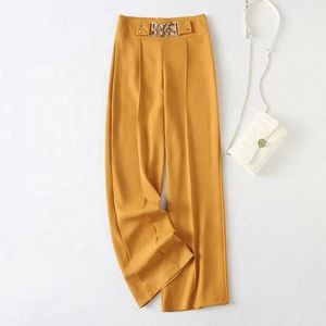 Pantalones Anchos Casuales para Mujer, Elegantes, de Color Sólido, Microelásticos, de Cintura Alta y Ajustados - Product Image 1