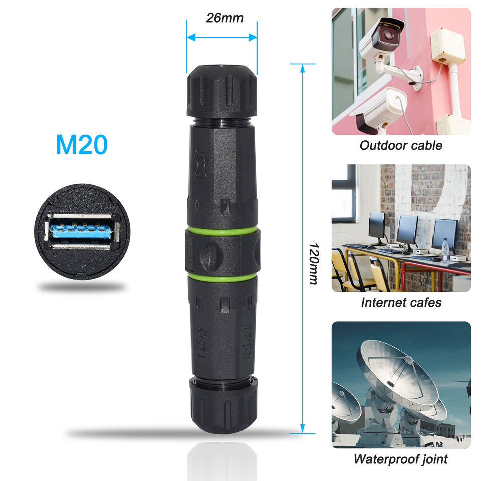 YPM20-USB3-A IP68 Waterproof USB 3.0 Female to Female Pass Through Extension Coupler