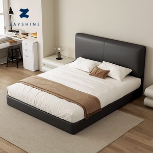 Lit double Zayshine en cuir véritable de style minimaliste italien, grand lit de 1,8 mètre, fonction de rangement, lit double moelleux - Product Image 1