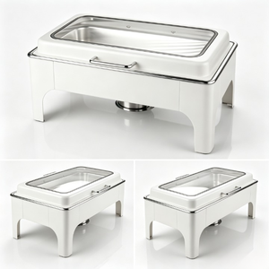 Plat à réchaud rectangulaire blanc XY avec couvercle en verre, alimenté à l'alcool, capacité 9L, contrôle manuel de la température 0°C-70°C, chauffage de 2 heures - Product Image 5