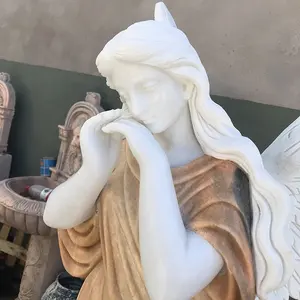 Customized Golden Marble Angel Cemetery Stone Statue For Sale