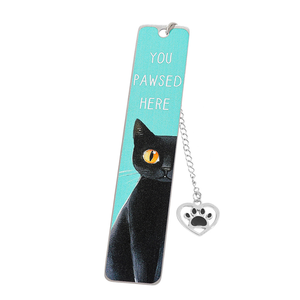 Segnalibro in Acciaio Inossidabile con Stampa Gatto Carino, Citazione Divertente 'You Pawsed Here', Segnalibro in Metallo con Ciondolo a Cuore e <span class=keywords><strong>Zampa</strong></span> e Catena - Product Image 6